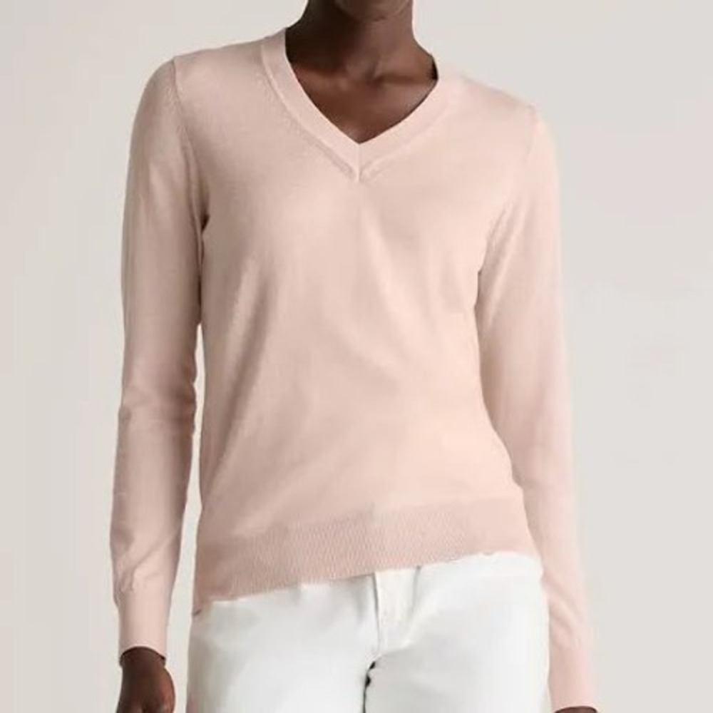 Quince Womens Cotton Cashmere V-Neck Sweater Sugar Stone Pink LB77608 M